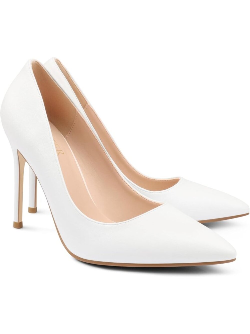 Women's White Pumps Pointed Toe Slip On Stiletto High Heels Formal Dressy Shoes